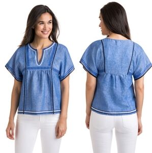 Vineyard Vines NWOT Linen Blend Embroidered Top Boho
